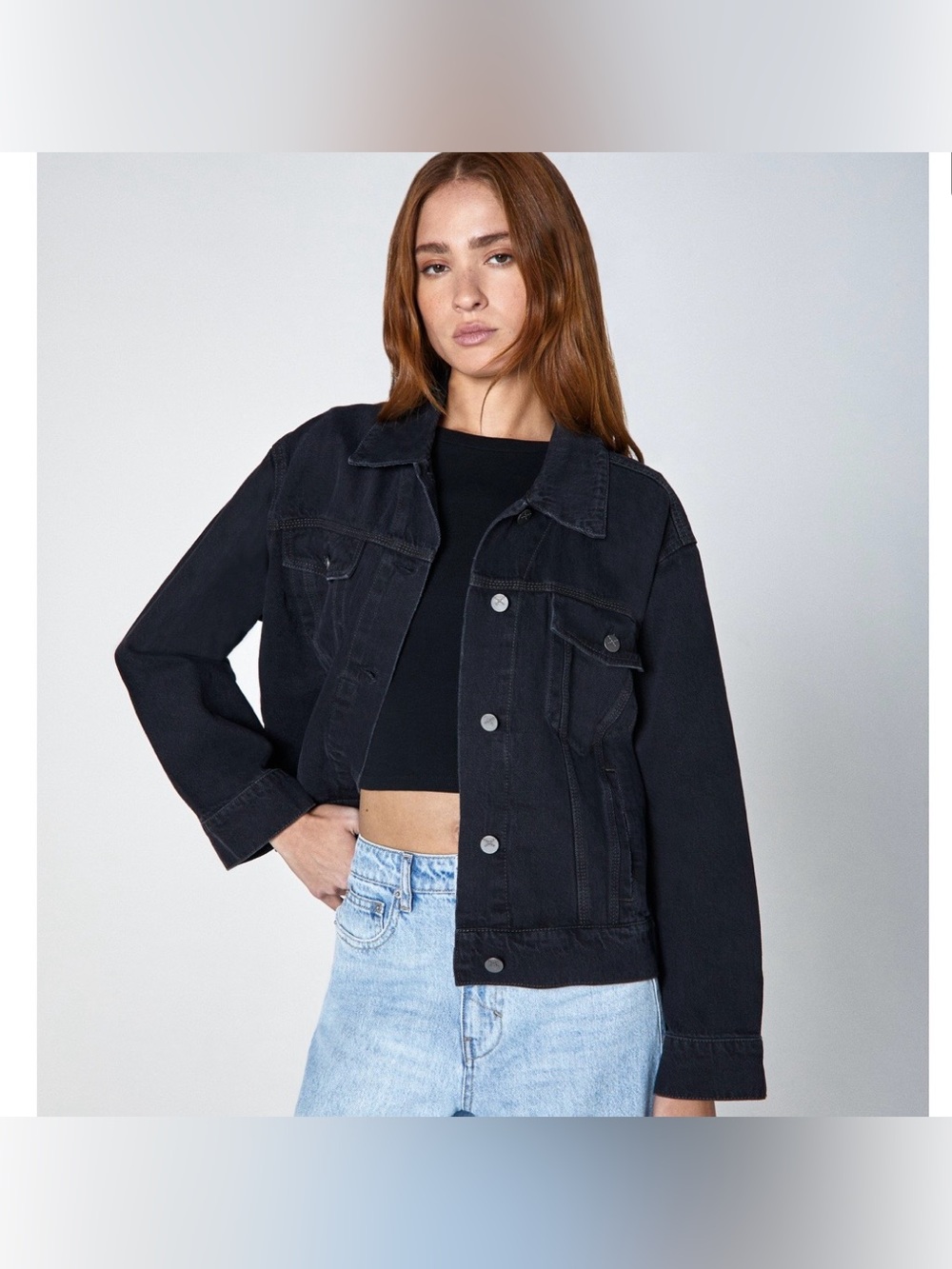 Unpublished Molly Trip Black Denim Jacket Size Small NWT Oversized Pleated $136